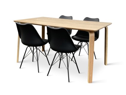 Dřevěný jídelní set ZAHA dekor dub + 4x židle Eco černá (1)