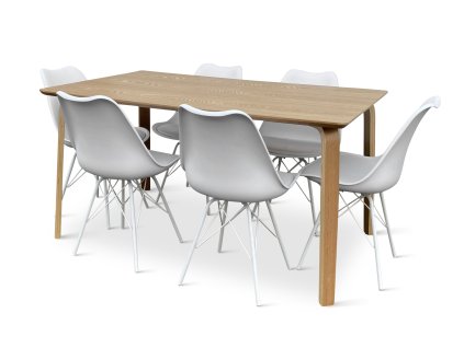 Dřevěný jídelní set ZAHA dekor dub + 6x židle Eco bílá (1)