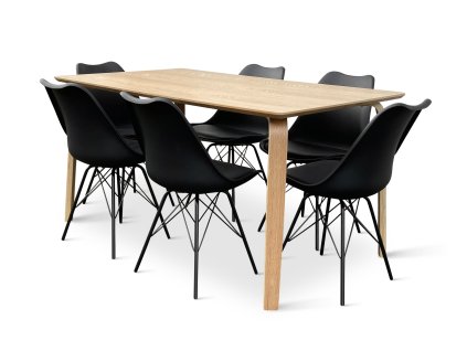 Dřevěný jídelní set ZAHA dekor dub + 6x židle Eco černá (4)