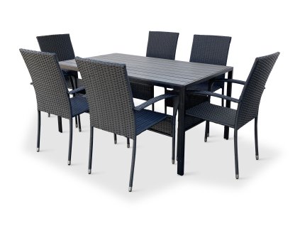 Ratanový set stůl Viking L + 6x židle PARIS KD (2)