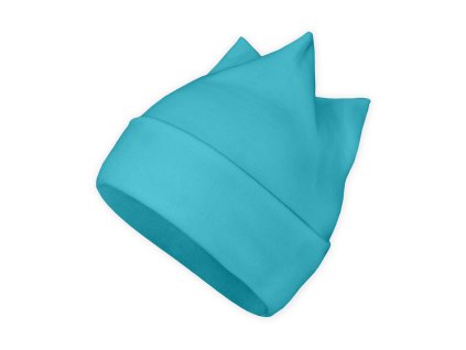 Dětská jarní podzimní čepice rohatka modrá tyrkysová, Nojatex