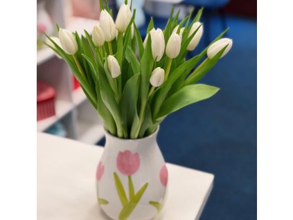 🌷 15 White Tulips + Vase