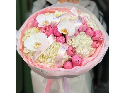 🌸 White Hydrangea + Peony Roses