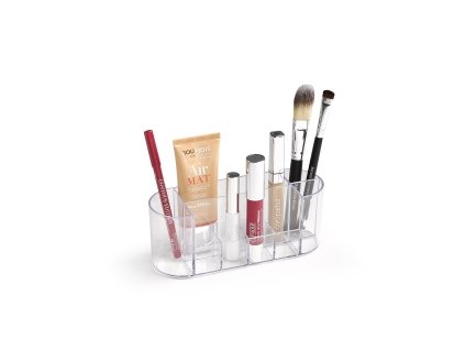 PLASTIC FORTE Organizér na make up oválný stojánek průhledný