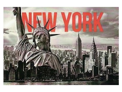 Pohlednice New York - černobílá s červeným nápisem