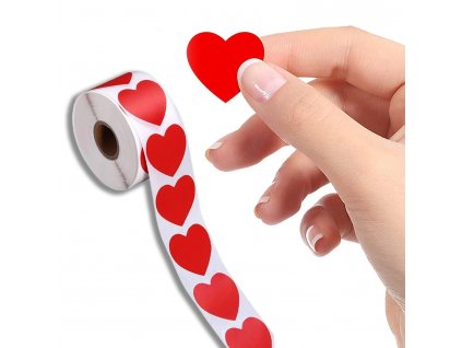 Samolepky na kotoučku - červená srdíčka (500ks)