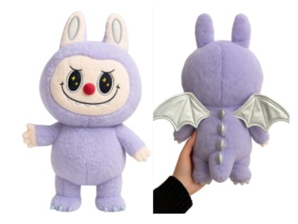 Plyšová příšerka ve stylu Labubu s křídly - fialová