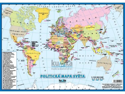 Tabulka do školy - Politická mapa světa (A4)