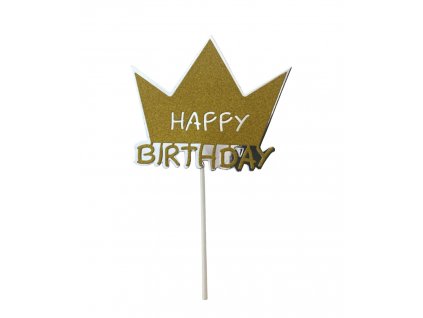 Ozdoba na dort Happy birthday - zlatá
