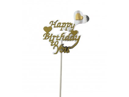 Ozdoba na dort Happy birthday to you - zlatá