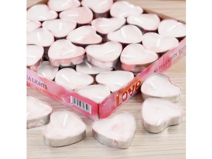 Čajové svíčky ve tvaru srdce - růžová (50ks)
