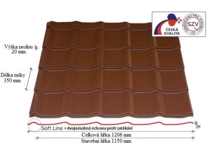 Plechová krytina SATJAM TREND hnědá taška 350 mm lesklá