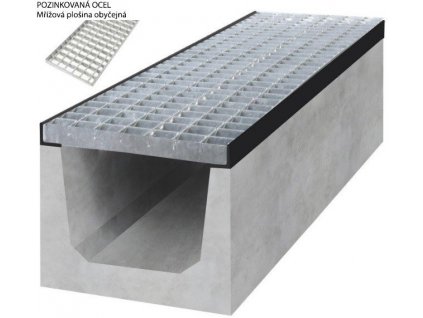 Odvodňovací žlaby BETONOVÝ standardní rošt 1,5t (1000 x 250 x 200 mm)