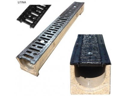 Odvodňovací polymerbetonový žlab 12,5t litinová mříž (1000 x 125 x 100 mm)