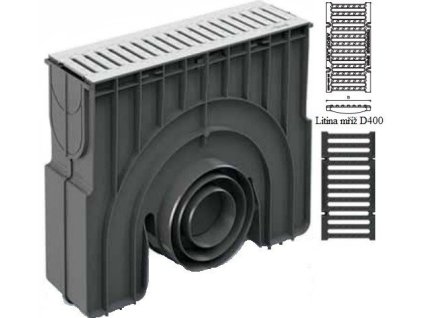 24145 sberna plastova vpust technodrain exel 100h d400 s litinovou mrizi 499 x 158 x 474 mm