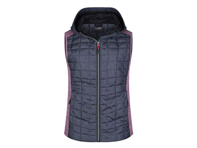 Dámska prešívaná vesta JN767 ružový melír / antracitový melír