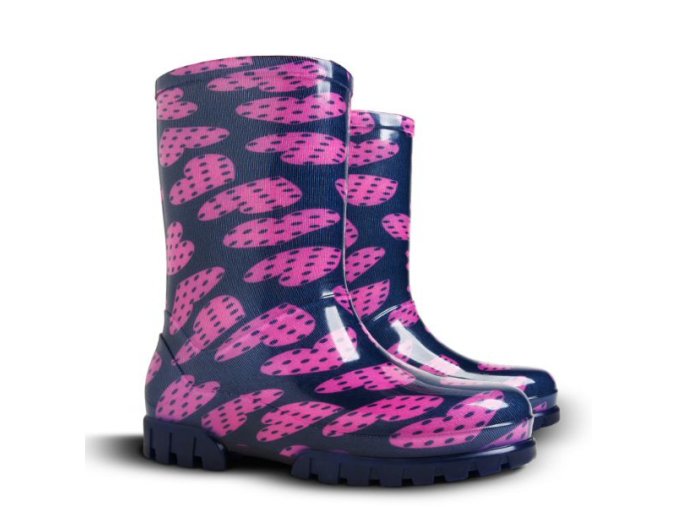 DEMAR - Dievčenské farebné čižmy TWISTER PRINT 0036 V veľké srdce