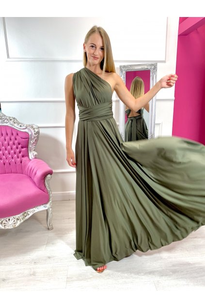INFINITY dámske dlhé spoločenské šaty na viazanie - Khaki
