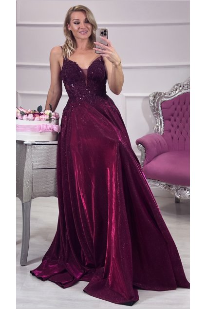 Dlhé spoločenské brokátové šaty s šnurovačkou