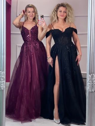 📍Nora Dresses Nové Zámky - Podzámska 28✨Bordové šaty s bohatou sukňou a nádherne zdobeným vrchom na tenké ramienka....