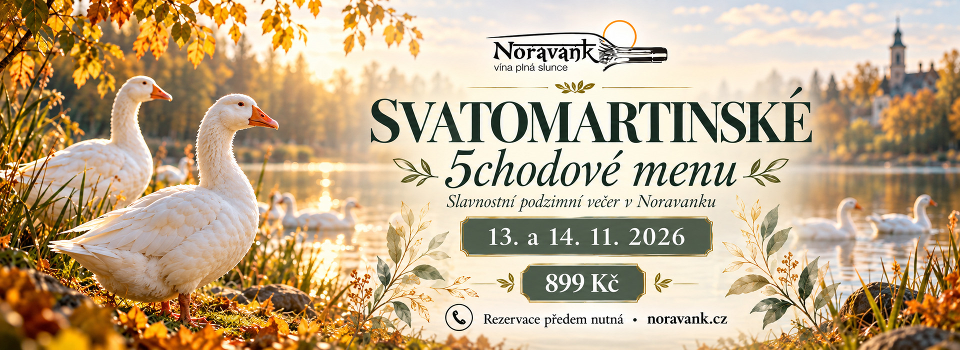 Svatomartinské 5chodové menu v Noravanku v Litoměřicích, 13. a 14. listopadu 2026. Slavnostní podzimní večeře za 899 Kč.