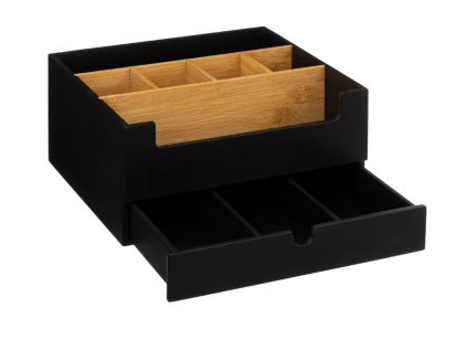 18867 18867 bambusovy organizer s zasuvkou a prihradkami cerny 26x14 cm natureo
