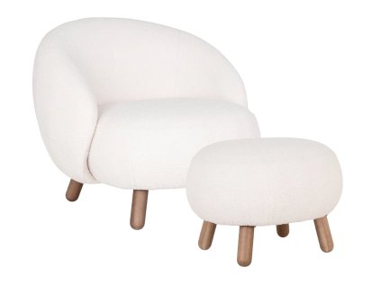 Křeslo s podnožkou z textilie bouclé, krémové, Savona