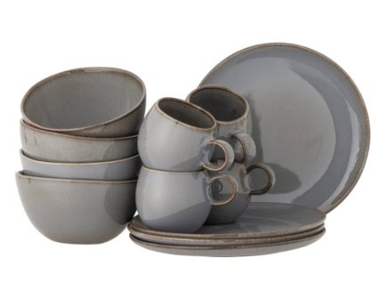 Šedý snídaňový set 12 ks, kamenina, Sandrine