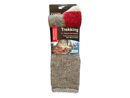 Trekové ponožky z 85% merino vlny - šedá/červená
