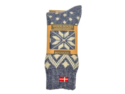 vlnene ponozky s vysivanou danskou vlajkou denim bila