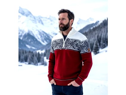 Norský merino svetr Elegant červeny 01