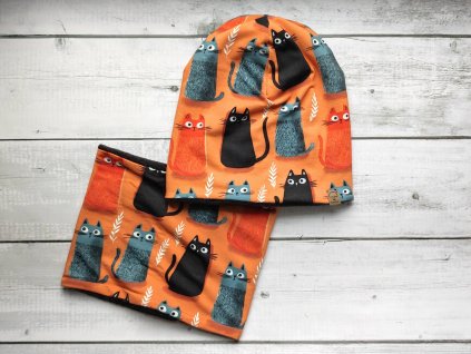 SET Čepice a nákrčník - kočky vel. 54