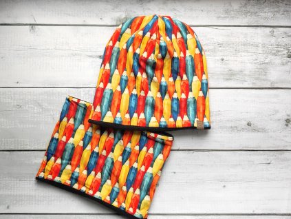 SET Čepice a nákrčník - pastelky vel. 54