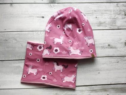 SET Čepice a nákrčník jednorožci vel. 54