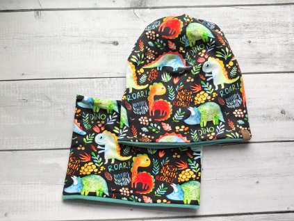 SET Čepice a nákrčník dinosauři  vel. 54