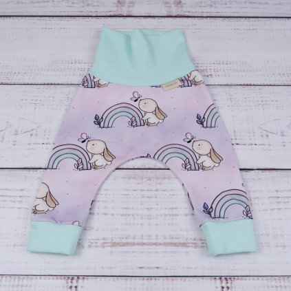 Baggy dětské Zajíček s duhou, Mint