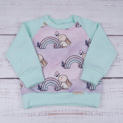 Mikinka Baby Zajíček s duhou, Mint