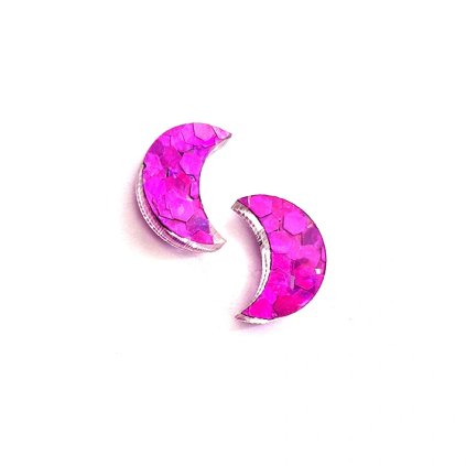 MOON shiny magenta  náušnice se třpytkami