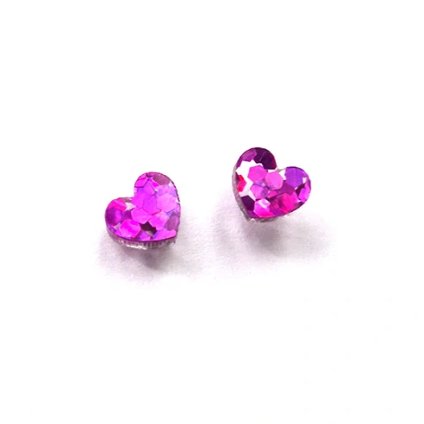 HEART MINI shiny magenta náušnice  náušnice srdíčka - se třpytkami