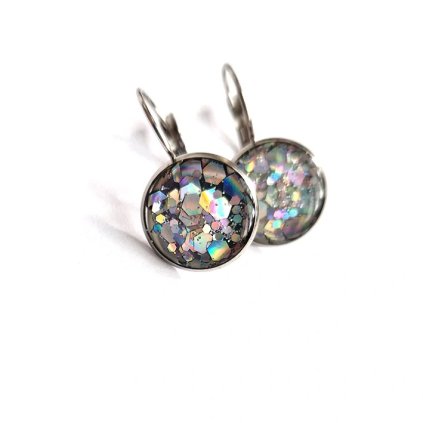 Basic CIRCLE SILVER glitter  náušnice nerezové s třpytkami