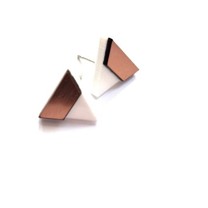 Náušnice COMBI TRIANGLE white / copper pink  bílá / měděná