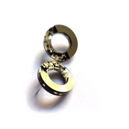 Náušnice GLITTER BLACK GOLD halfes  černo/zlaté náušnice