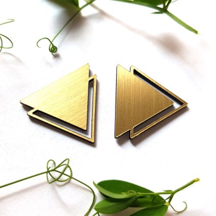 TRIANGLE DOUBLE GOLD  náušnice - zlaté metalické plexi