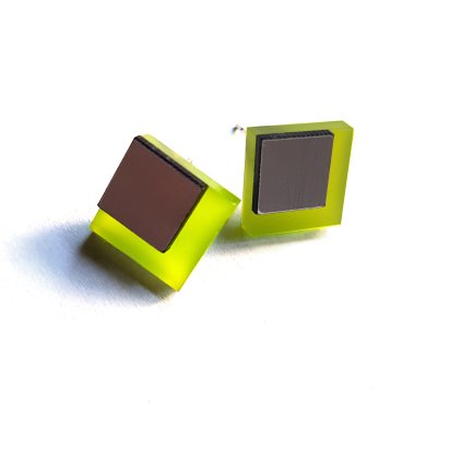 COMBI SQUARES lime/silver  naušnice limetkovo-stříbrné