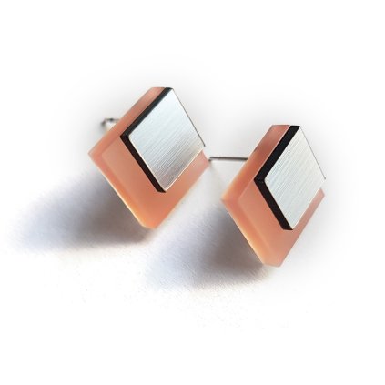 COMBI SQUARES pink/silver naušnice pudrově růžové/stříbrné