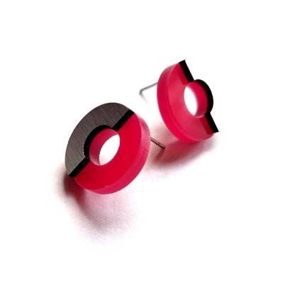 HALFES middle VIVA MAGENTA  náušnice růžovo/stříbrné plexi