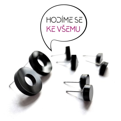 náušnice "HODÍME SE KE VŠEMU" black  černé lesklé náušnice - mix tvarů