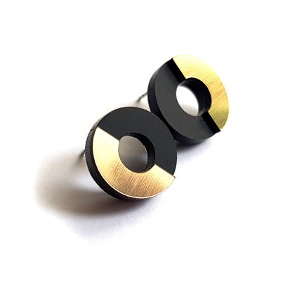 HALFES middle frosted BLACK/GOLD  náušnice matné černé/zlaté plexi