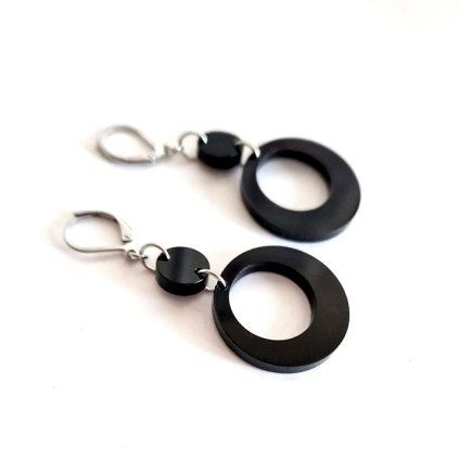 DOUBLE CIRCLES HANGING BLACK  visací náušnice černé
