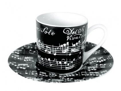 Hrnek espresso s podšálkem - partitura Vivaldi (černý)